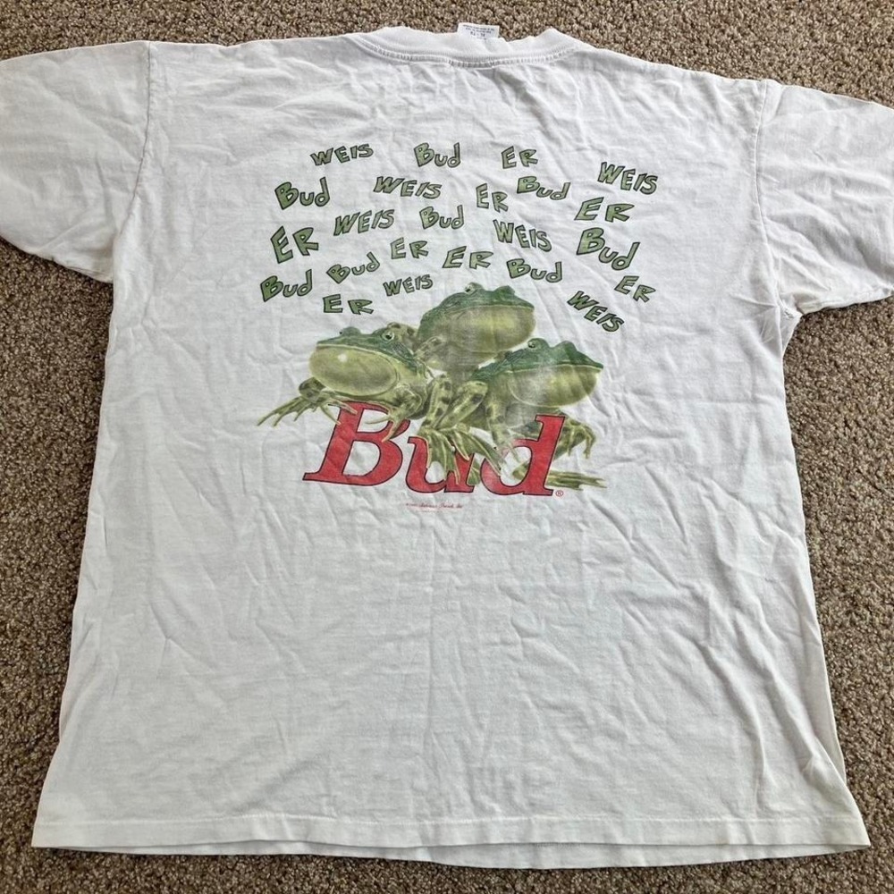 Vintage 1995 Budweiser Frogs T Shirt Wild Oats Mens XL White Bud-Weis-Er 90s USA